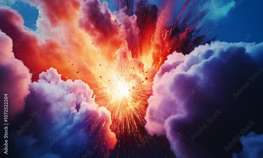 A fiery explosion surrounded by clouds A fiery explosion surrounded by clouds