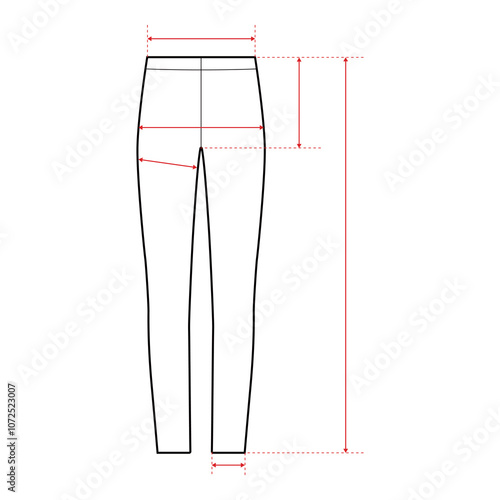 Leggings Technical Drawing with Measurement Points and Size Chart

