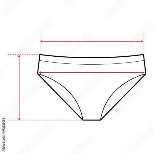 Panties Technical Drawing with Measurement Points and Size Chart

