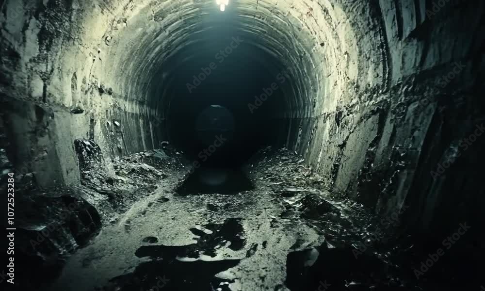 A Dark and Wet Tunnel with a Single Light Source at the End