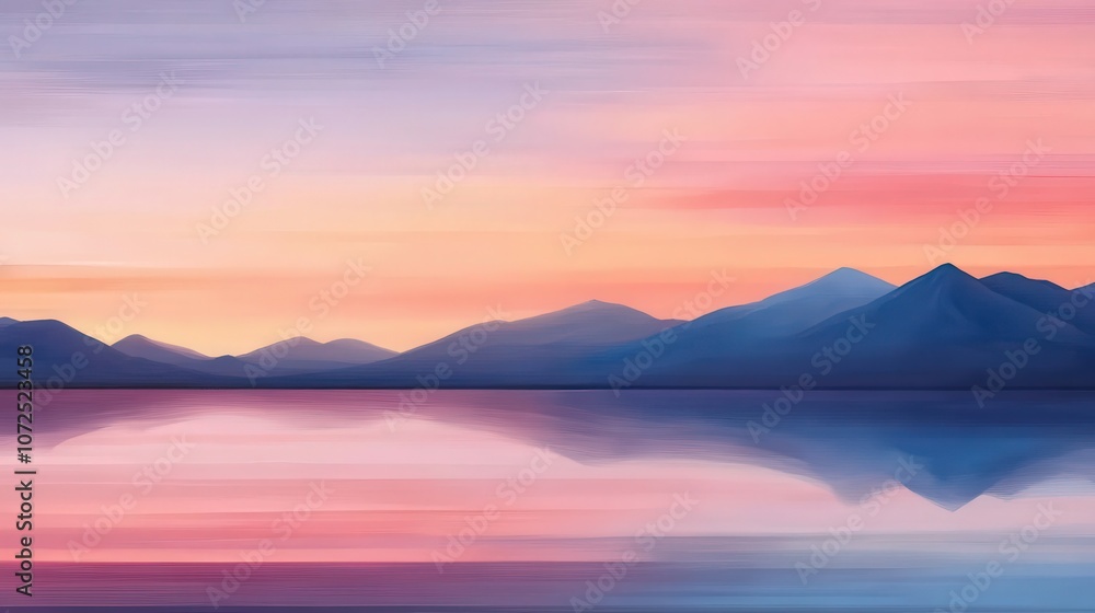 Colorful abstract oil painting of mountains and water at sunset Colorful abstract oil painting of mountains and water at sunset