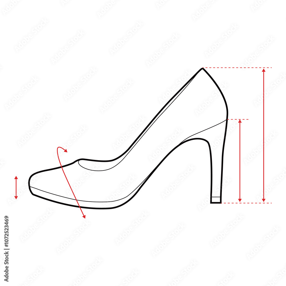 High Heels Technical Drawing with Measurement Points and Size Chart
High Heels Technical Drawing with Measurement Points and Size Chart