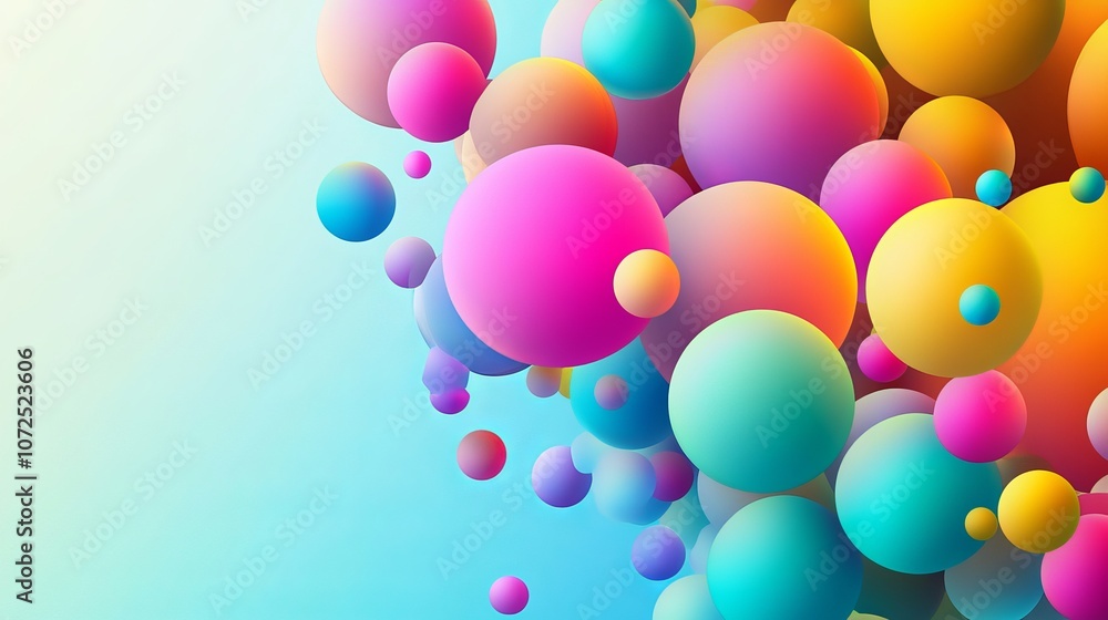 An abstract composition featuring colorful rainbow matte balls in different sizes flying randomly through space in a vibrant vector background An abstract composition featuring colorful rainbow matte balls in different sizes flying randomly through space in a vibrant vector background