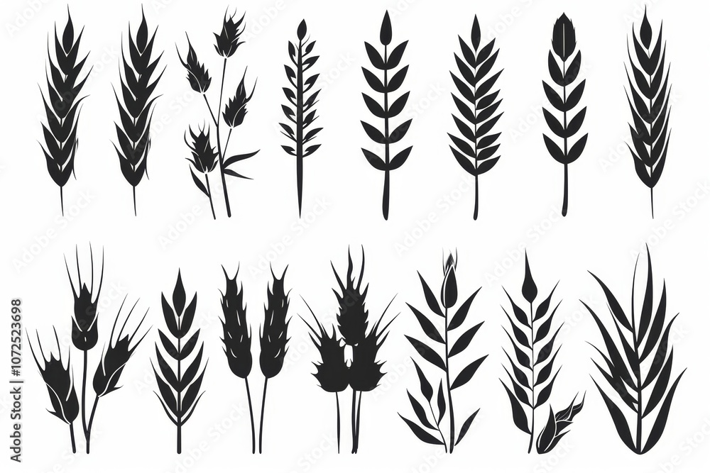 Wheat icon, rye ears sign, barley emblem, oats, cereals symbol, wheat ear, seeds, corns set Wheat icon, rye ears sign, barley emblem, oats, cereals symbol, wheat ear, seeds, corns set