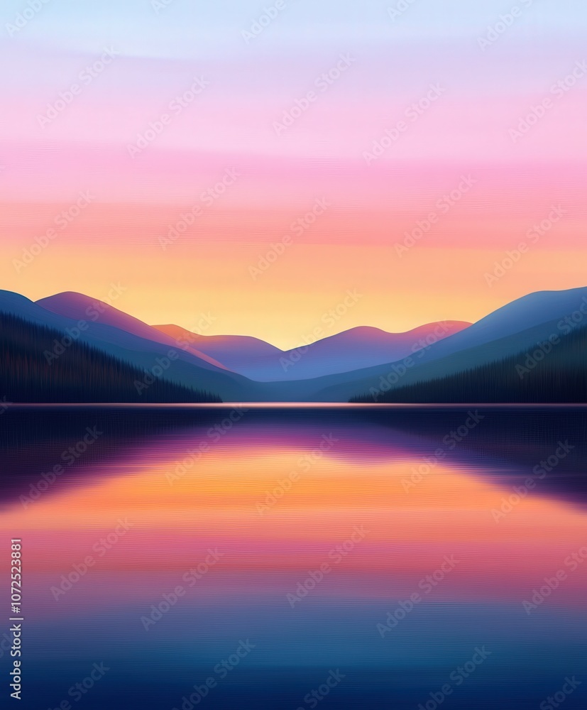 Abstract landscape with mountains and a colorful sunset Abstract landscape with mountains and a colorful sunset