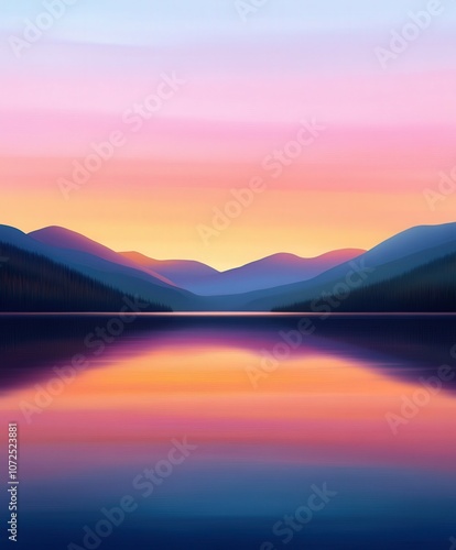 Abstract landscape with mountains and a colorful sunset