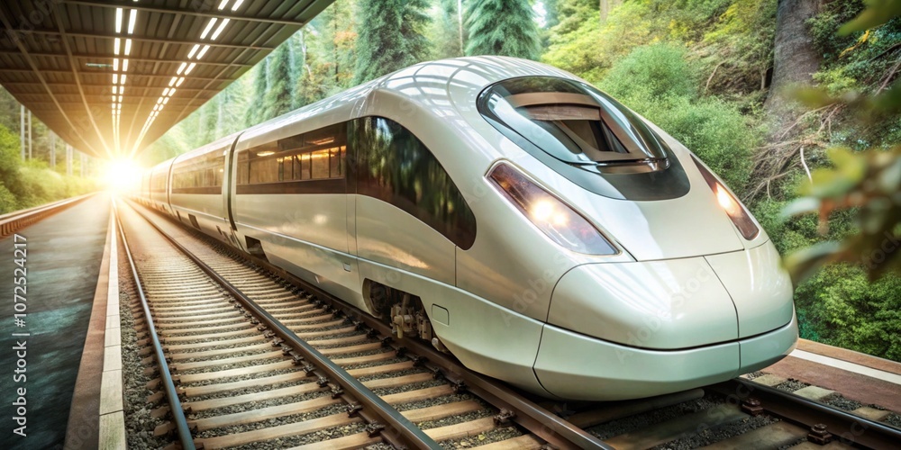 Fototapeta premium Transport novelty. The high-speed train is designed according to the standards of modern technologies.