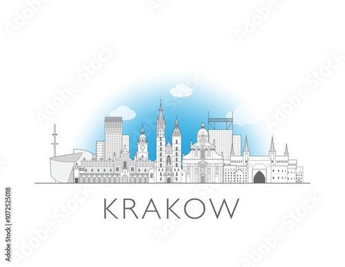 Krakow skyline cityscape vector illustration