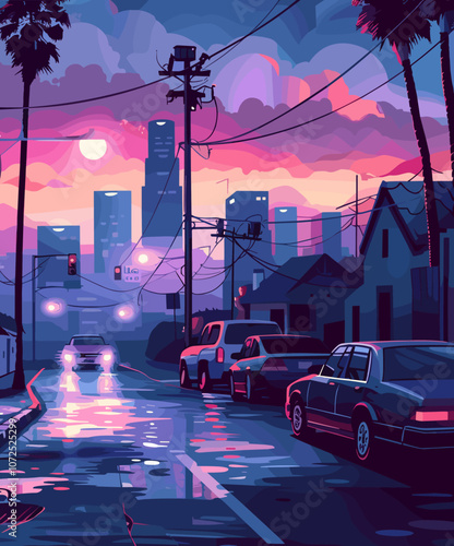 United States of America, Los Angeles. Beautiful vector illustration of the city