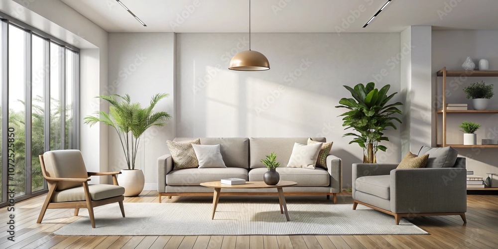 Fototapeta premium Cosy and stylish interior design of living room. Home styling. Template.