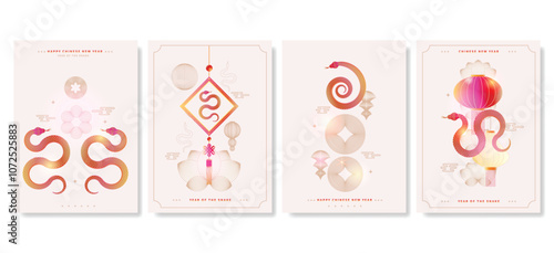 happy chinese new year, year of the snake greeting card collection with gradient concept