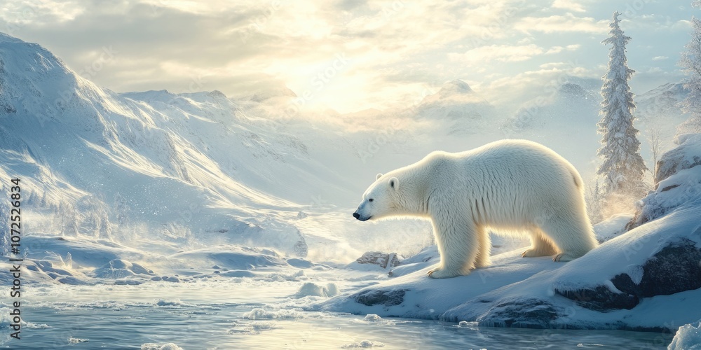Polar Predator: Majestic White Bear in Arctic Winter Wilderness Polar Predator: Majestic White Bear in Arctic Winter Wilderness