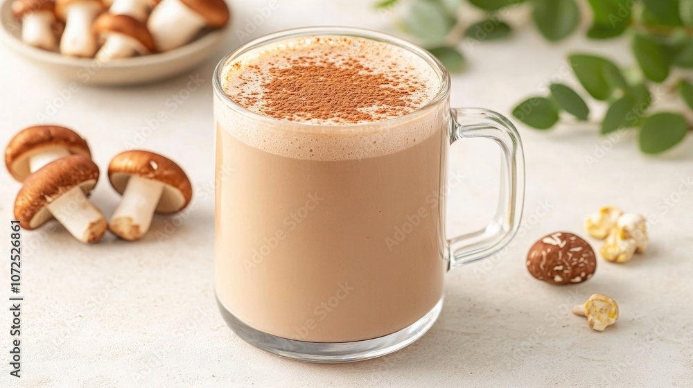 Cozy Mushroom Infused Hot Cocoa in Glass Mug with Cocoa Sprinkle Cozy Mushroom Infused Hot Cocoa in Glass Mug with Cocoa Sprinkle