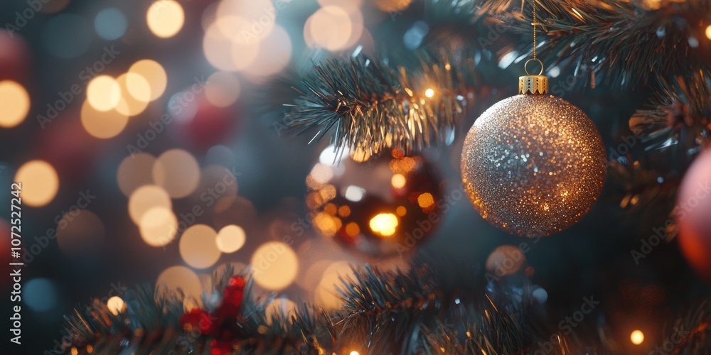 A close-up view of a beautifully decorated Christmas tree. Colorful ornaments hang among glowing lights. This festive image captures the warmth and joy of the holiday season. AI A close-up view of a beautifully decorated Christmas tree. Colorful ornaments hang among glowing lights. This festive image captures the warmth and joy of the holiday season. AI