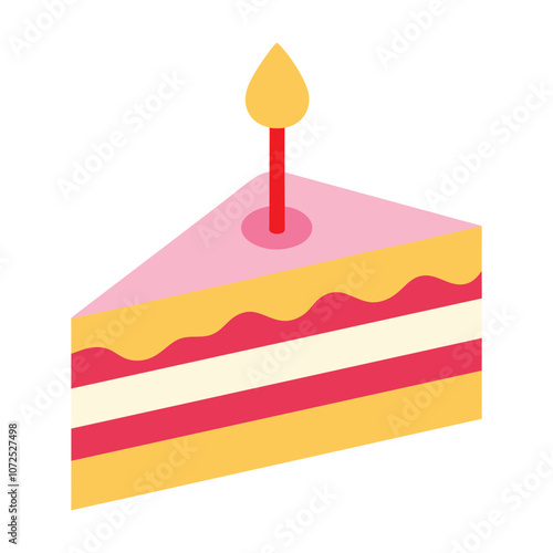 Birthday cake slice with candle vector illustration.