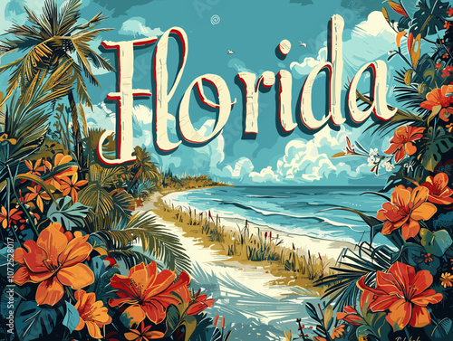 Beautiful Florida State Vector Card For Your Design