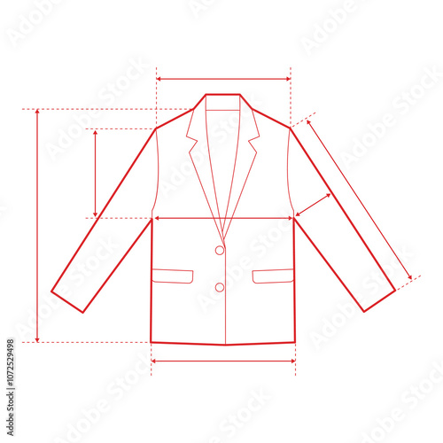 Blazer Technical Drawing with Measurement Points and Size Chart

