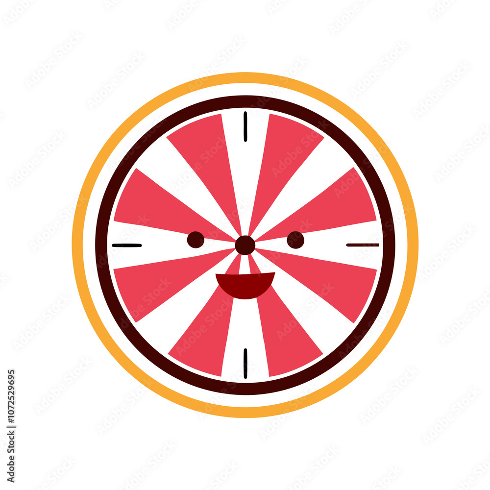 Smiling clock face with red and white radial stripes, AI Generation Smiling clock face with red and white radial stripes, AI Generation