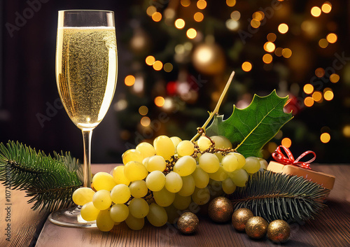 Grapes and champagne for new year's eve