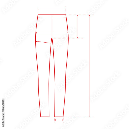 Leggings Technical Drawing with Measurement Points and Size Chart

