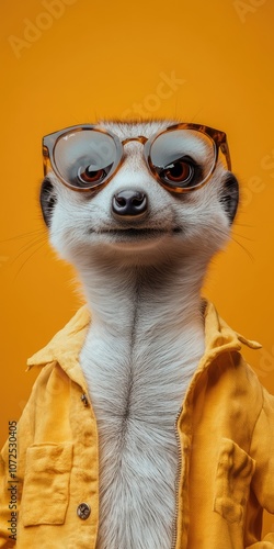 Fashionable Meerkat in Summer Attire. Stylish and Funny Anthropomorphic Animal Wearing Floral Shirt and Sunglasses