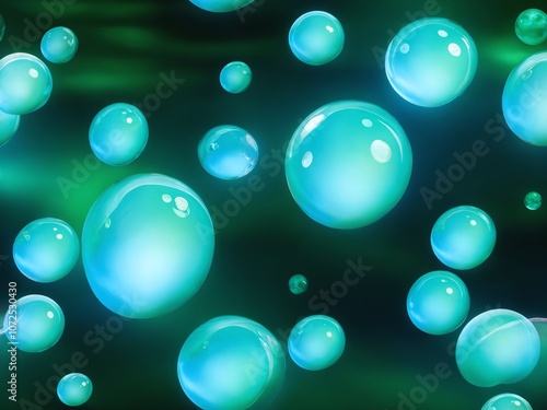 Colorful floating bubbles create a mesmerizing effect in an underwater scene with vibrant shades of blue and green