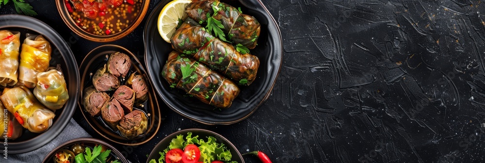 Asian Set with Kazy and Dolma, Sarma, Dolmades, Dolmadakia or Tolma Stuffed with Lamb, Sausages Asian Set with Kazy and Dolma, Sarma, Dolmades, Dolmadakia or Tolma Stuffed with Lamb, Sausages
