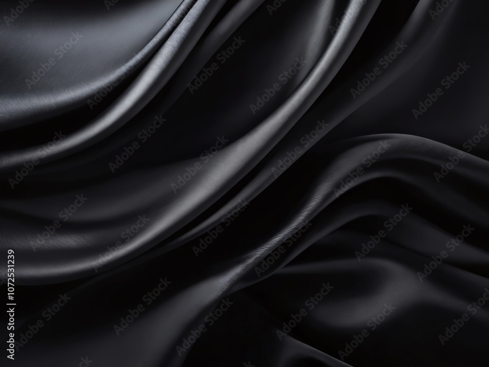 Black silk fabric drapes gracefully, showcasing smooth texture and flow in soft lighting, ideal for elegant design applications Black silk fabric drapes gracefully, showcasing smooth texture and flow in soft lighting, ideal for elegant design applications