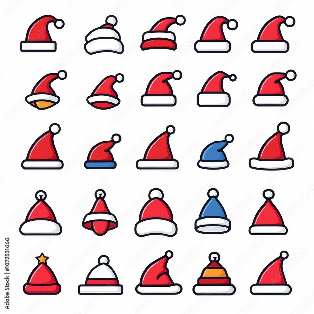 Santa hat icon, christmas hat, santa claus cap, red holiday costume symbol, xmas hat flat sign on white Santa hat icon, christmas hat, santa claus cap, red holiday costume symbol, xmas hat flat sign on white