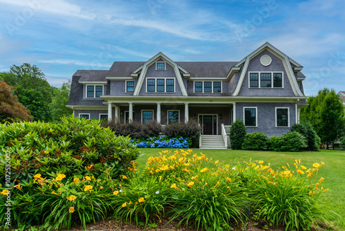 Charming  family house with well-maintained landscaping in Newton, Massachusetts, USA