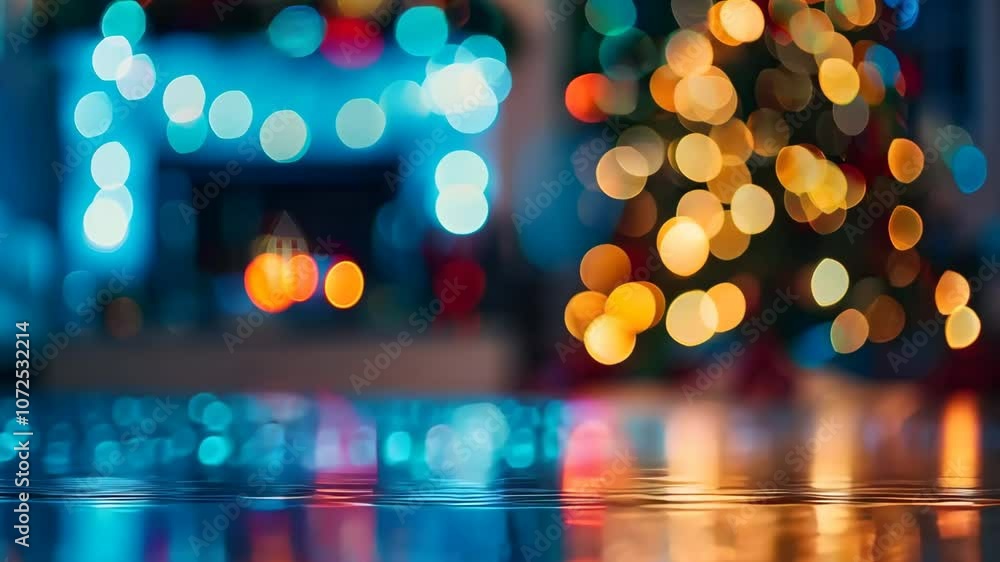 Animated Christmas room with garlands and a fireplace in defocus. Bokeh effect, flicker. New Year concept. Animated Christmas room with garlands and a fireplace in defocus. Bokeh effect, flicker. New Year concept.