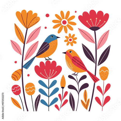 little birds and variant flowers cute pattern