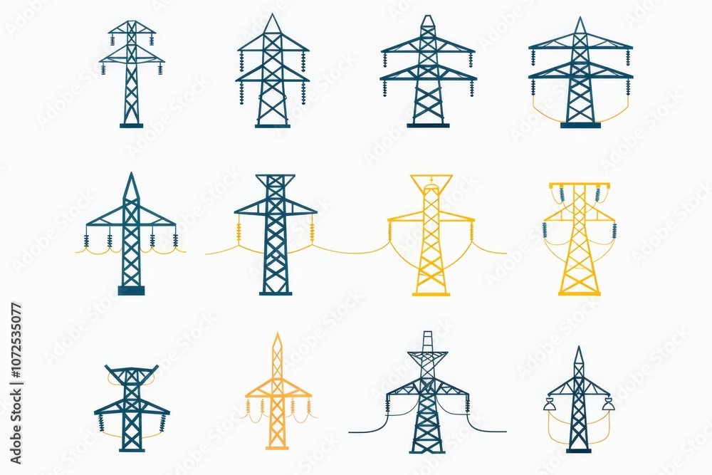 Power line icon, electric main symbol, electric line emblem, power transmission line pictogram