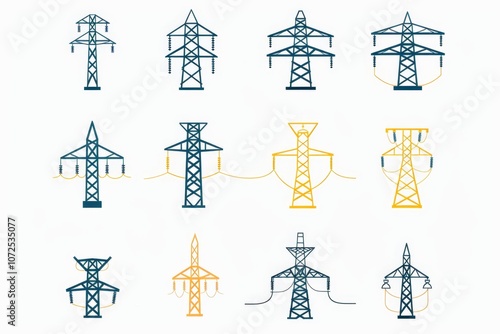 Obraz na płótnie Power line icon, electric main symbol, electric line emblem, power transmission line pictogram w salonie