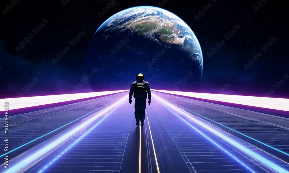 Astronaut Walking Towards Earth in Space Astronaut Walking Towards Earth in Space