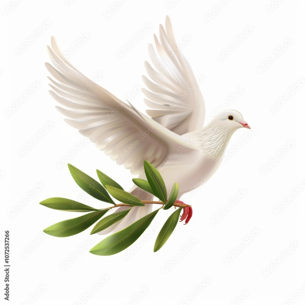 Obraz premium Peace dove icon, pigeons, twigs 3d realistic collection. Flying birds silhouettes on white