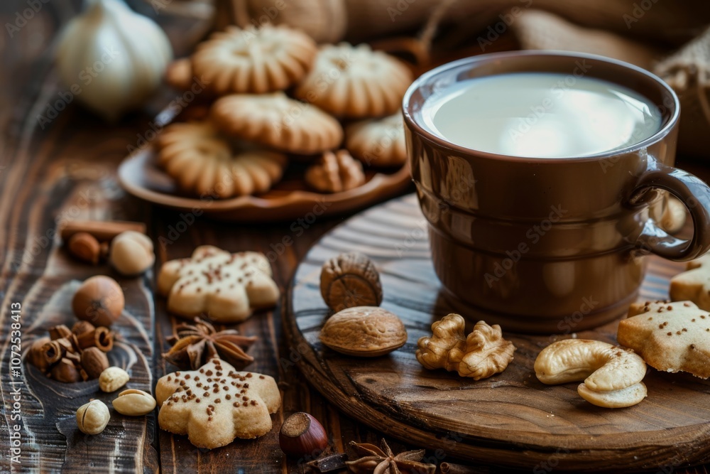 Nut cookies, walnut biscuits, butter cookies, crackers pile in shape of flowers, snowflakes, stars, round shortbread