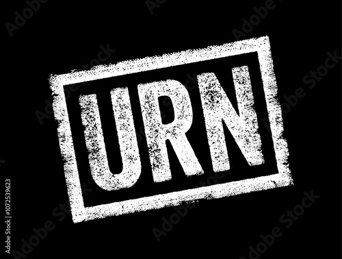 URN stands for Uniform Resource Name is a type of uniform resource identifier used to identify a resource without implying its location or how to access it, text concept stamp