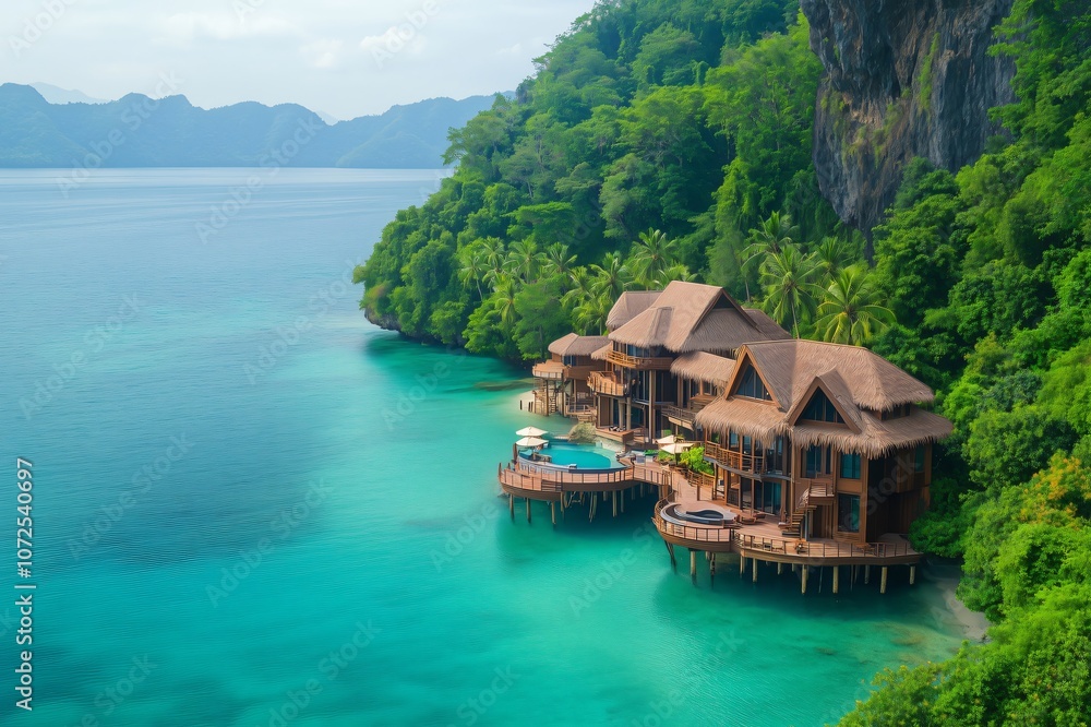 Luxurious overwater bungalows nestled in tropical paradise of el nido, palawan Luxurious overwater bungalows nestled in tropical paradise of el nido, palawan