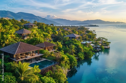 Luxury resort nestled on tropical island embraces tranquil oceanfront living