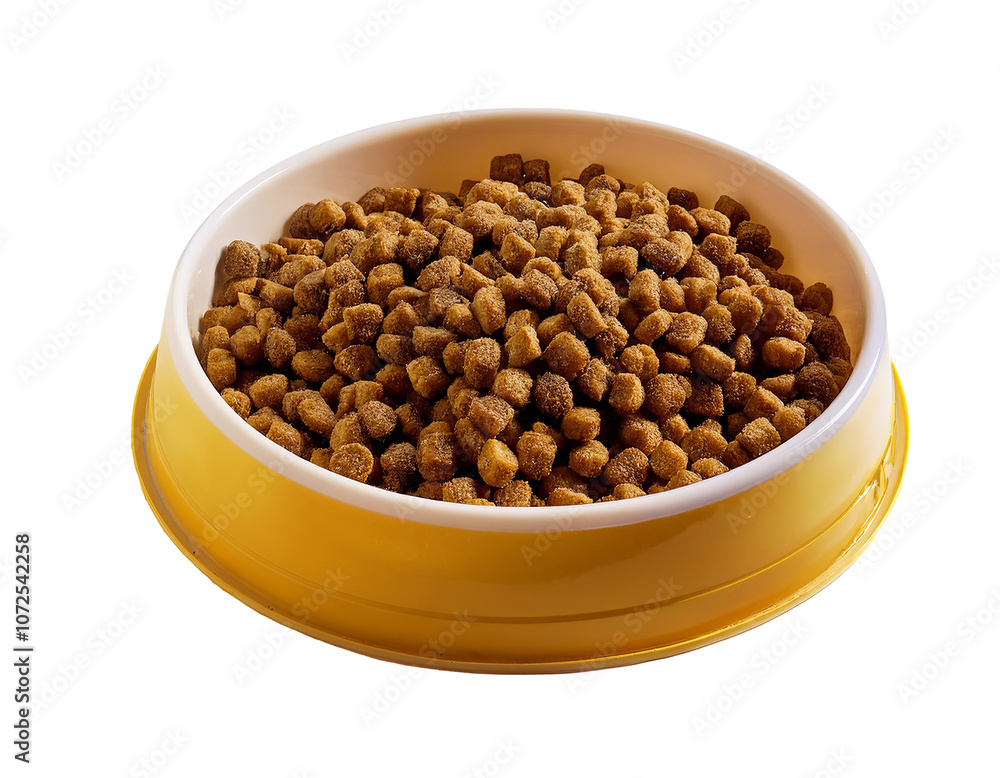 Cat food is displayed on a white background with its ingredients and appearance highlighted
Cat food is displayed on a white background with its ingredients and appearance highlighted