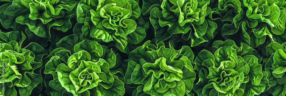 Fototapeta premium Lettuce Field, Lettuce Crop, Many Lettuces, Lettuce Leaves, Lettuce Agriculture Landscape