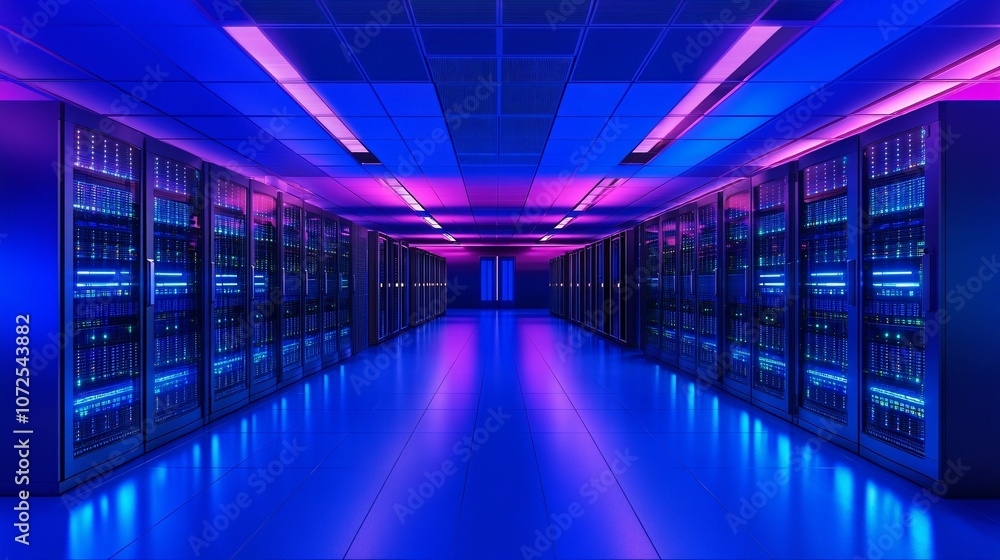 Fototapeta premium Server Room with Neon Lights