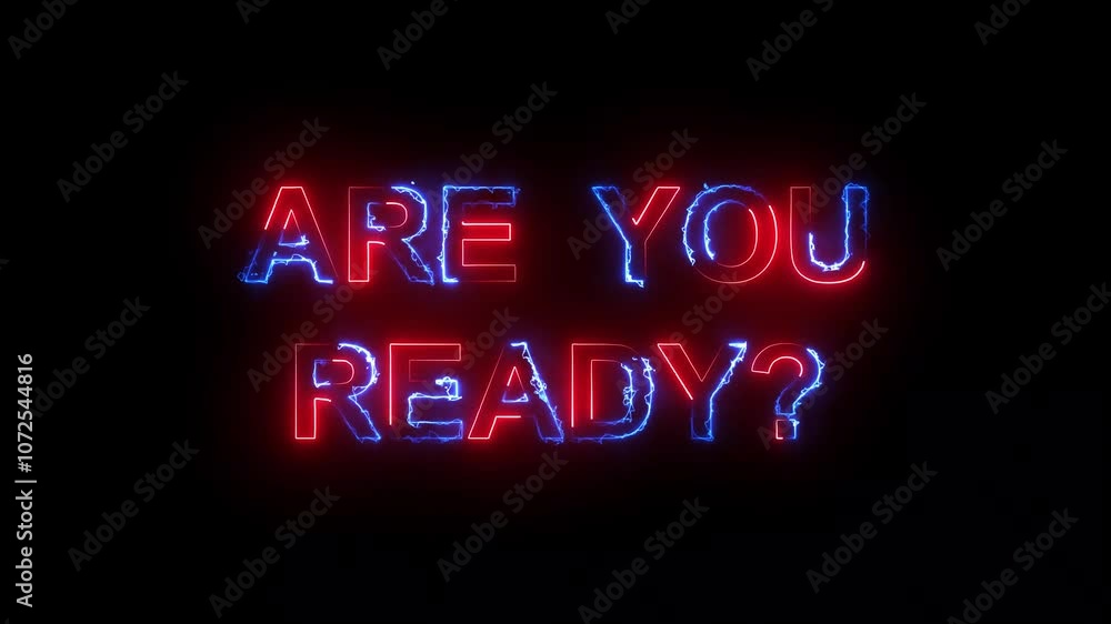 glowing neon text animation with red and blue color. neon line animation in are you ready text object. glowing neon text animation with red and blue color. neon line animation in are you ready text object.