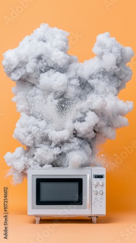 Wallpaper Mural A microwave explosion in a kitchen creates a dramatic scene with flames and smoke. The intense fireballs and billowing clouds convey a sense of chaos and urgency. Torontodigital.ca