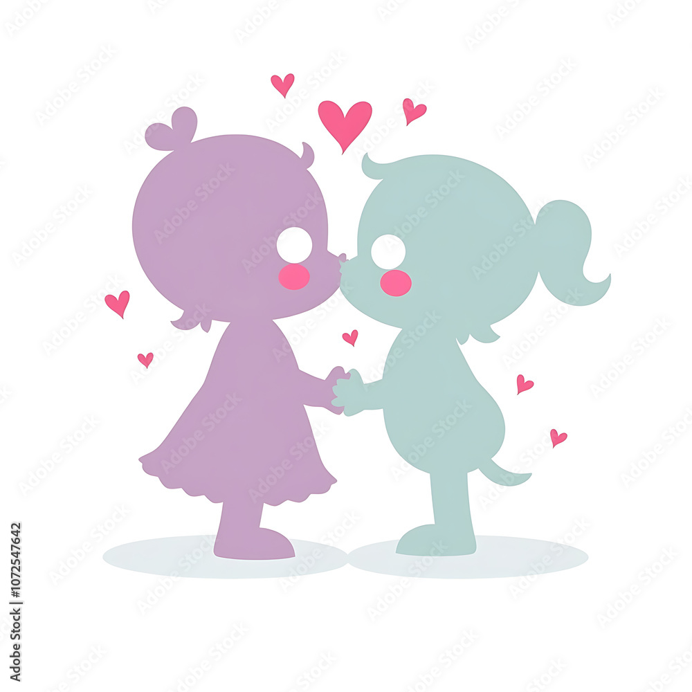 Cute Cartoon Couple Kissing with Hearts Background Cute Cartoon Couple Kissing with Hearts Background