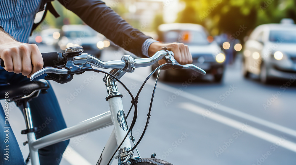 Person on Shared City Bike in Urban Setting