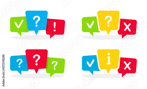 Vector bubbles with question, exclamation, cross and check mark.