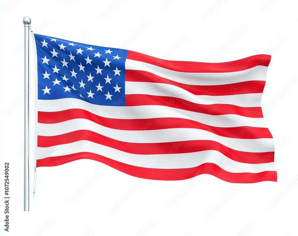 Fototapeta premium The American Flag Waving on a Flagpole in Transparent Form.
