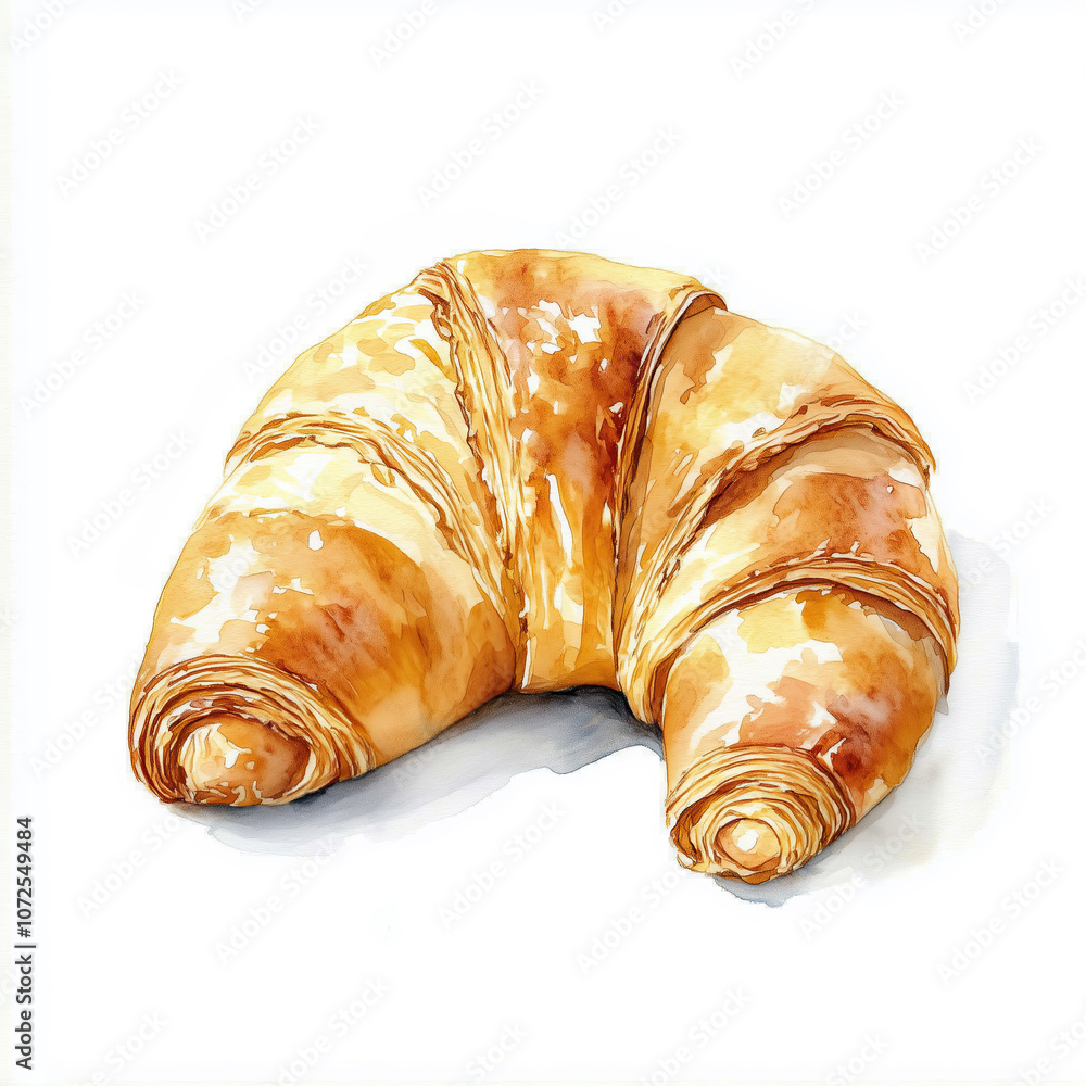 Watercolor illustration of a freshly baked croissant Watercolor illustration of a freshly baked croissant